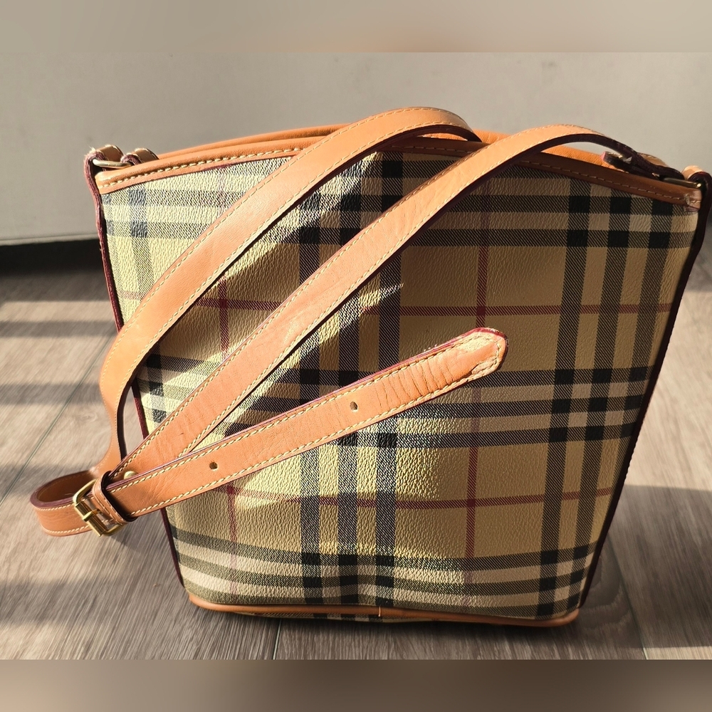 Beige Plaid Crossbody Bag – Braciano Leather Trim British-Inspired Preppy Style - Picture 2 of 13